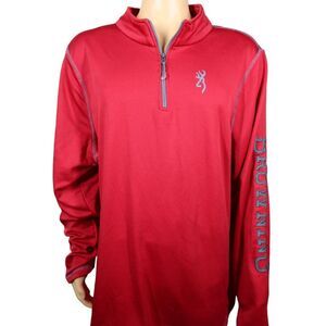 Browning Firearms Hunting Shooting Red 1/4 Zip Pullover Jacket Sweatshirt Sz 2XL